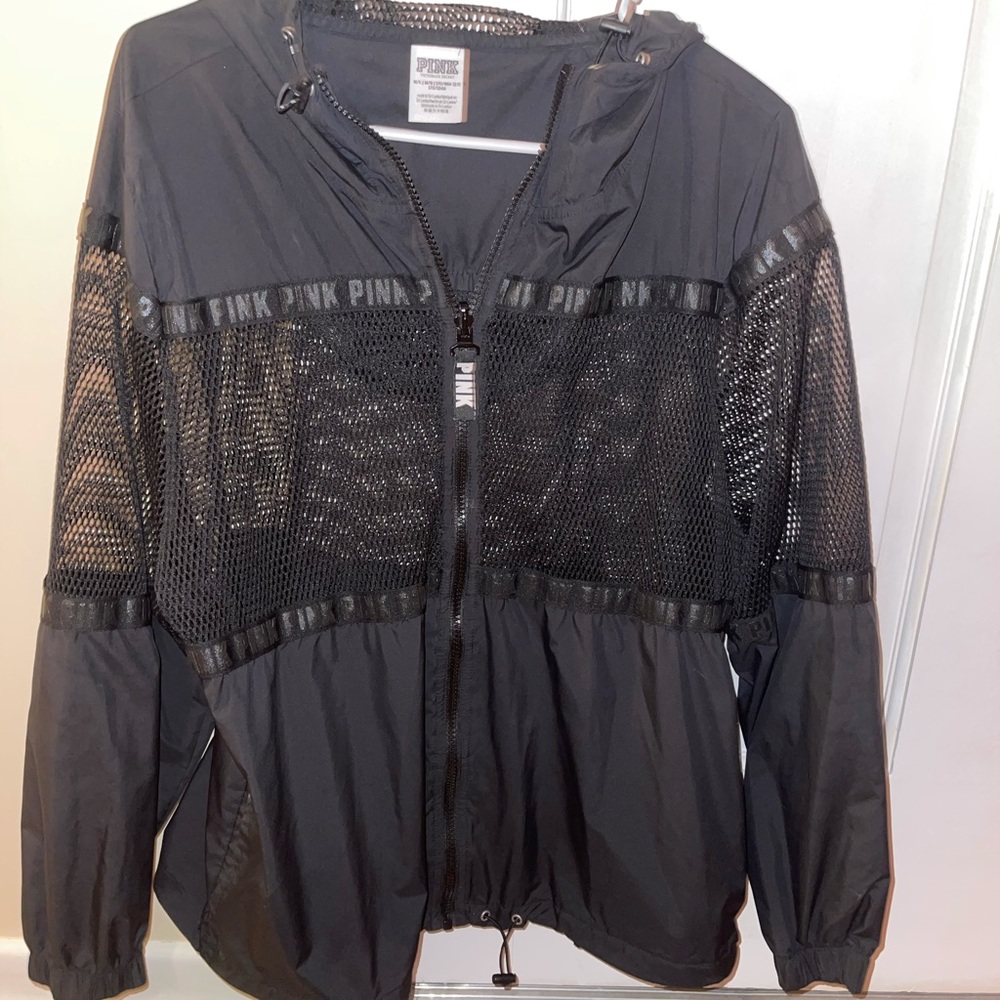 Pink Victoria’s Secret black wind breaker jacket !